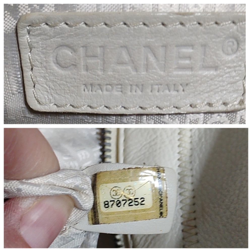 Auth Chanel Choco Bar Coco Mark Lux Square Stitch White Boston Bowler Handbag - Picture 11 of 13